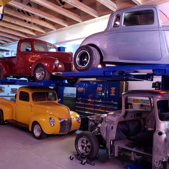 Classic Trucks on Car Lifts in Custom Garage - Motrod Heaven from Littleton, Colorado