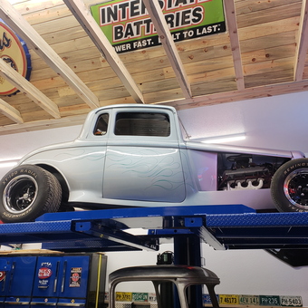 Classic Hot Rod on Car Lift with Garage Decor - Motrod Heaven from Littleton, Colorado