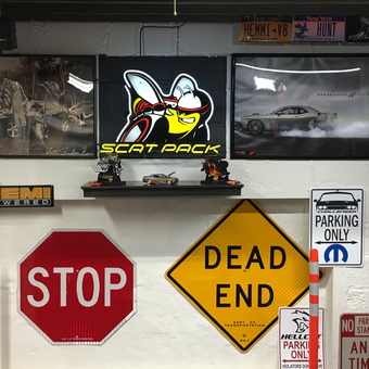 Garage Decor with Scat Pack Neon and Car Signs - Where The *itch sleeps from Brooklyn, New York