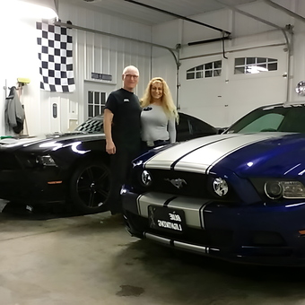 Mustangs and Garage Cabinets with Checkered Flag Decor - Black Knight from ShermansDale, PA