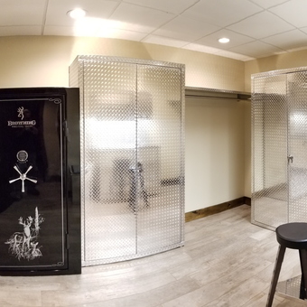 Diamond Plate Cabinets and Safe with Workbench - Sal's Sportsman's Closet