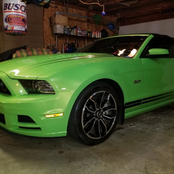 Green Mustang Convertible in Organized Garage - BILL from ST. JOHN, INDIANA