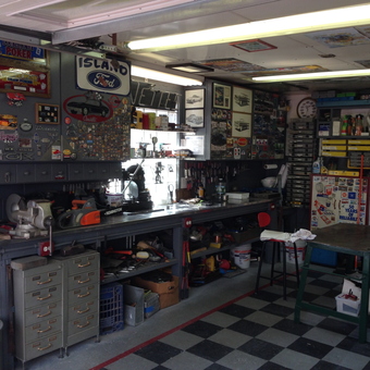 Organized Garage Workspace with Tools and Cabinets - Sallyboy's Garage from Staten Island, N.Y