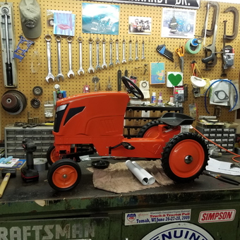 Organized Garage Workbench with Tools and Model Tractor - Brian from Roanoke, IN