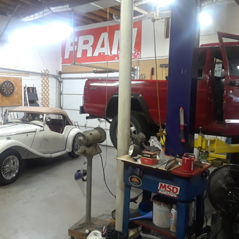 Classic Roadster and Truck on Lift in Spacious Garage - Archie McAllister from Cleveland, TN