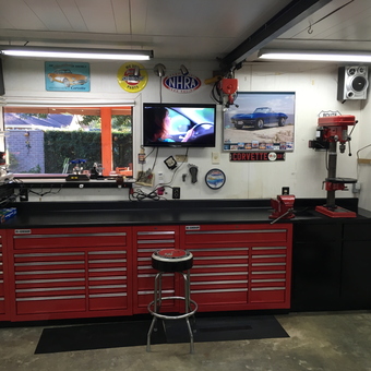 Organized Garage With Red Tool Cabinets and Workbench - Mike from Beaumont, VA