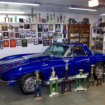 Classic Blue Corvette with Trophy Display in Garage - Mike from Beaumont, VA