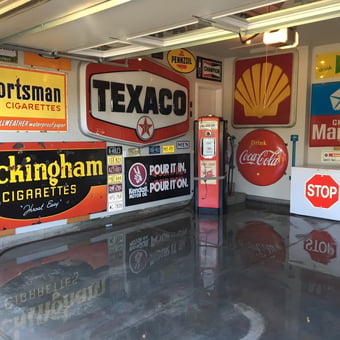 Vintage Garage Decor with Gas Station Signs and Pump - Maxy from Brantford, Ontario