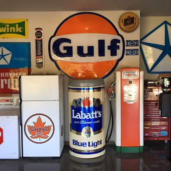 Vintage Gulf Sign, Gas Pump, and Decor in Garage - Maxy from Brantford, Ontario