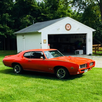 Classic Red GTO and Decorated Garage Exterior - Steve from Cincinnati, Ohio