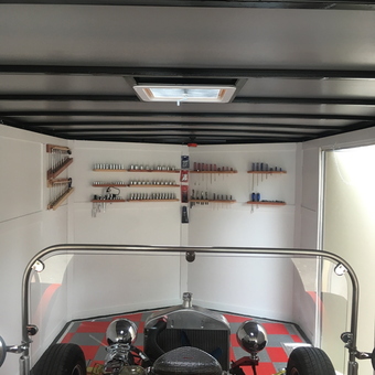 Organized garage with classic car and tool racks - Joe from Pinson, Alabama
