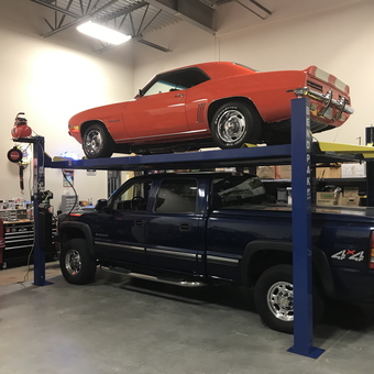 Four post car lift with classic car and truck - Terry from Huntersville, NC