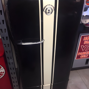 Classic Black Garage Refrigerator with Racing Stripe - Mitchtr25068 from Woodstock, NY