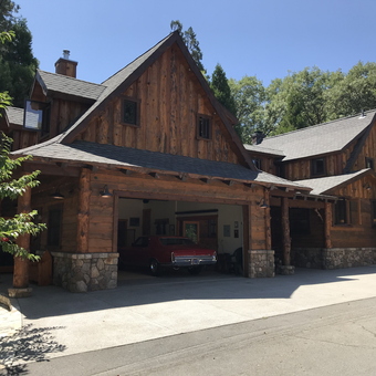 Rustic Wood Garage With Classic Car and Stone Accents - Tom Parsons from Santa Ana, California