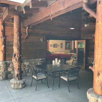 Rustic garage with classic car and patio set - Tom Parsons from Santa Ana, California