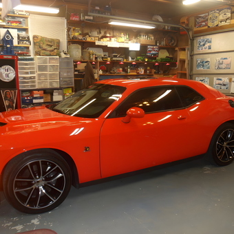Organized Garage with Red Dodge and Car Decor - ED-MOPAR from Ahoskie, NC