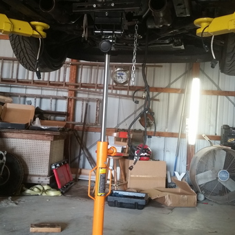 Transmission jack and car lift in organized garage - JAMES from COATESVILLE, Indiana