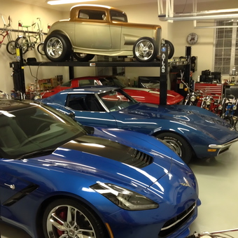 Classic Cars, Bicycles, and Car Lift in Organized Garage - Scott Mc Niece from Myrtle Beach, South Carolina