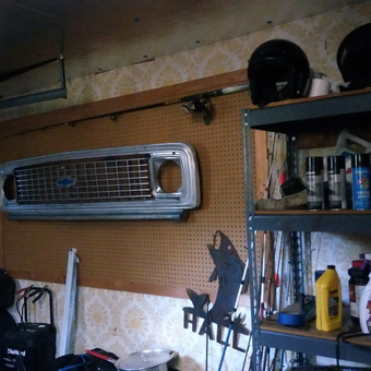 Garage Wall with Chevy Grille, Tools, and Supplies - Bubba from North Augusta, South Carolina