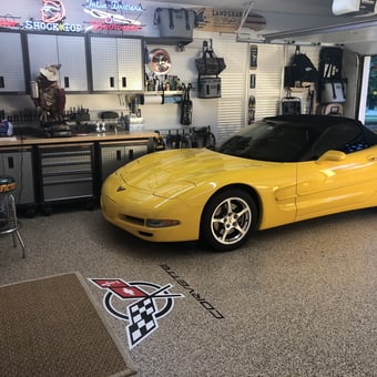 Yellow Corvette in Custom Garage with Cabinets - Lloyd from Sapulpa, Ok