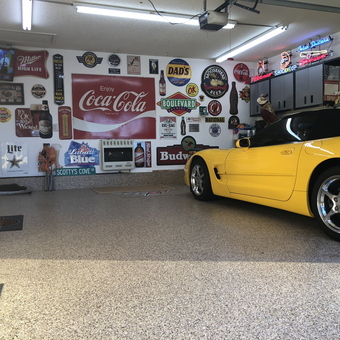 Garage with Vintage Signs, Neon Bar Decor, Yellow Corvette - Lloyd from Sapulpa, Ok