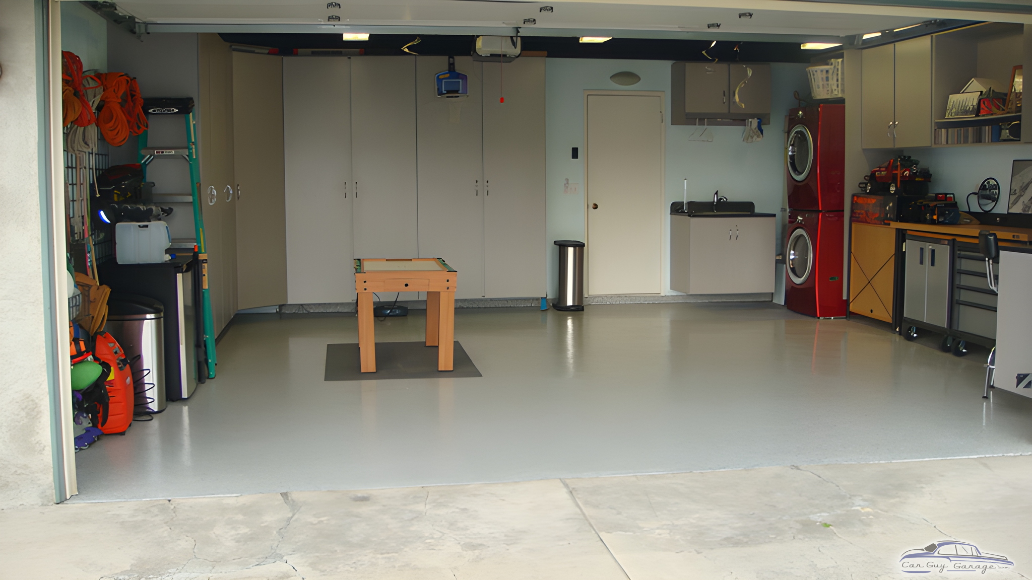 Organized garage with cabinets, workbench, and storage - Eric from Huntington Beach, CA