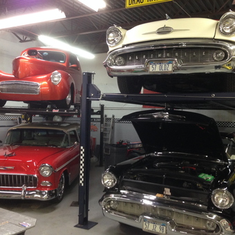 Classic Cars on Two Post Lift in Organized Garage - Joe T from Richmond, NY