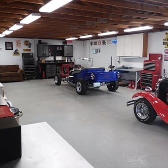 Classic Car Garage with Tool Cabinets and Wall Signs - Gary from Susanville, CA