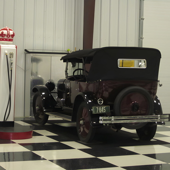 Vintage Car and Retro Gas Pumps in Classic Garage - R & L Farms from Garden City, KS
