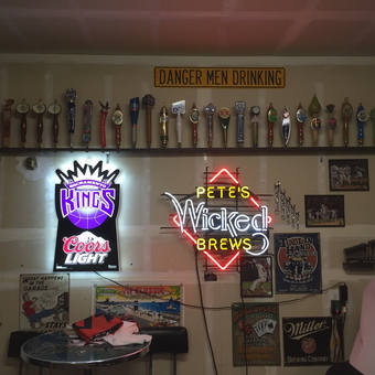 Garage Bar Decor with Neon Signs and Tap Handles - Steve from Sacramento, CA