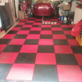 Red and Black Garage Floor Tiles with Classic Car - PTALEXM from Dushore, PA