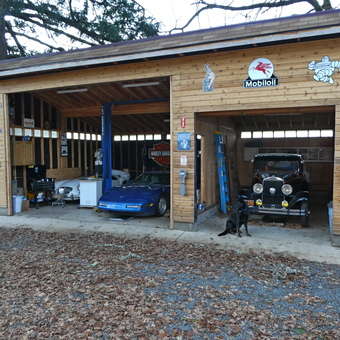 Two-Car Wooden Garage with Classic Cars and Signs - Charley from Oregon