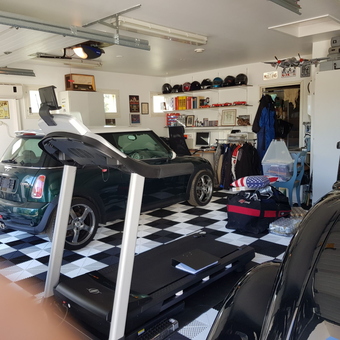 Checkered Garage Flooring, Storage, and Mini Cooper - Sakke from Nummela