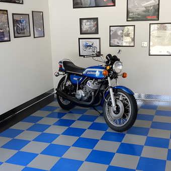 Motorcycle Display on Blue Garage Tile Flooring - Dr Norad from Colorado Springs, CO