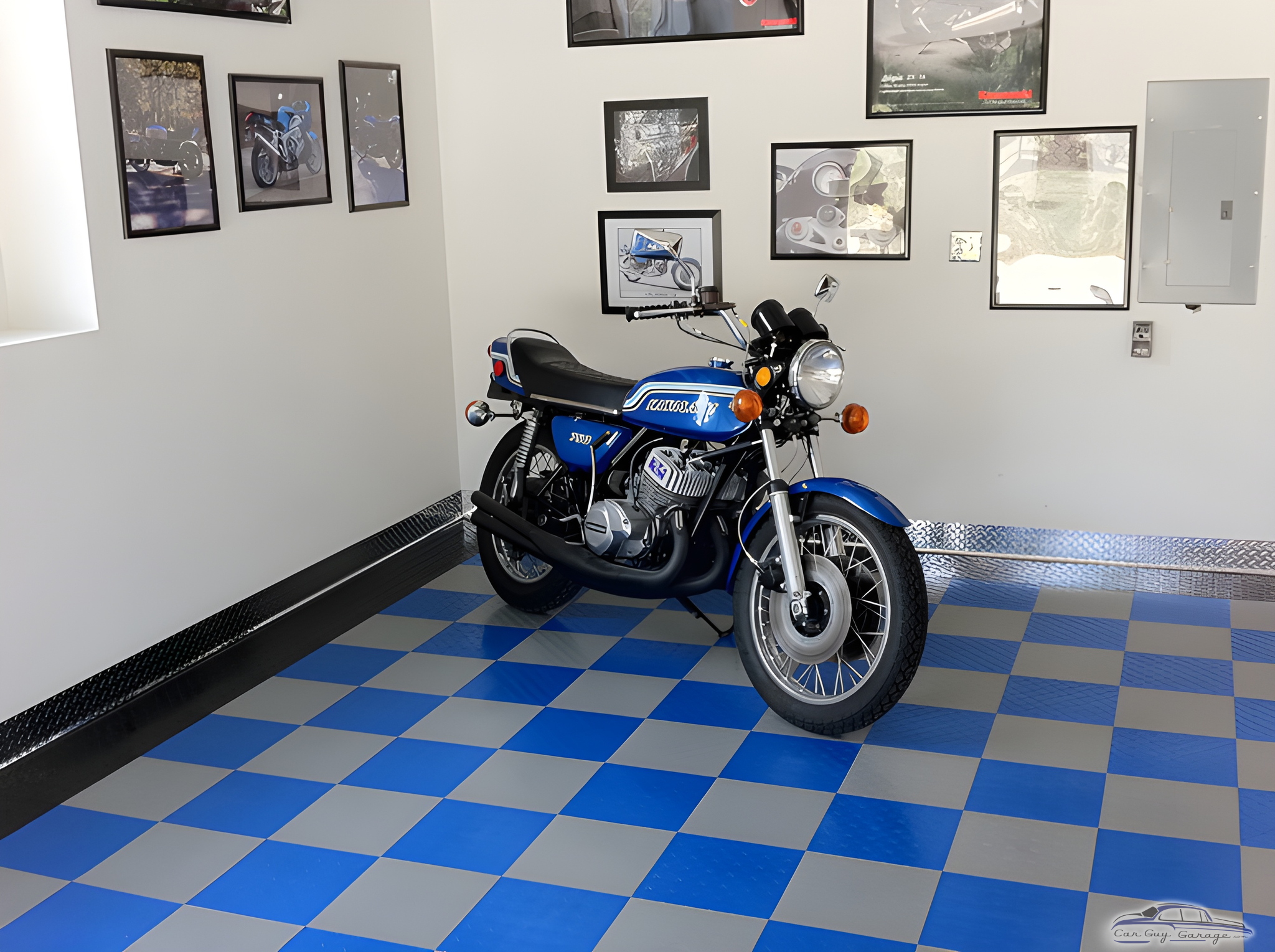 Motorcycle Display on Blue Garage Tile Flooring - Dr Norad from Colorado Springs, CO