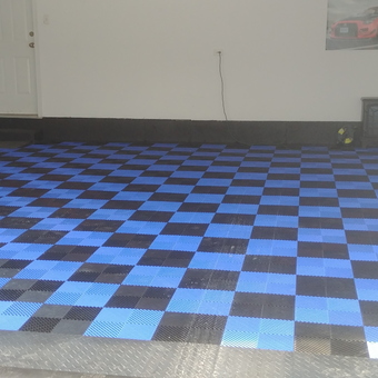 Blue and Black Garage Floor Tiles with Wall Art - Robert from Matteson, IL