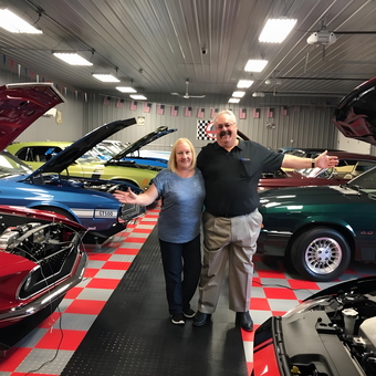 Classic Cars and Checkered Flooring in Custom Garage - Bruno & Shirley from Lowellville, OH