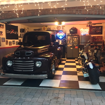 Classic Truck and Motorcycles in Checkered Garage - Ron from Sanford, FL