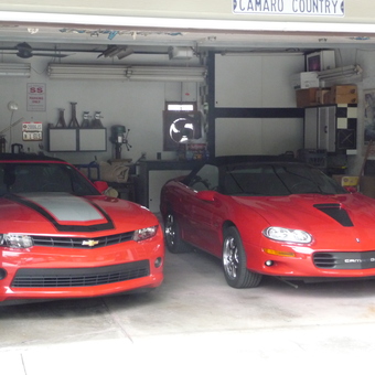 Two Red Chevy Camaros in Organized Garage - Terry from Holland, OH