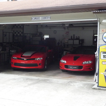 Red Camaros and Vintage Sunoco Gas Pump Display - Terry from Holland, OH