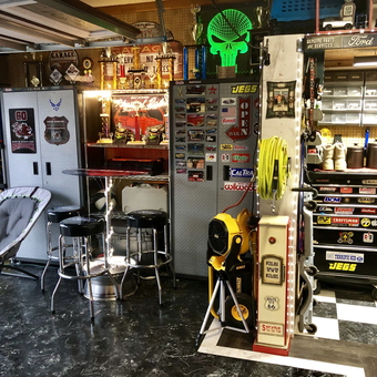 Organized garage with metal cabinets, tool chest, and decor - James from Sumter, SC