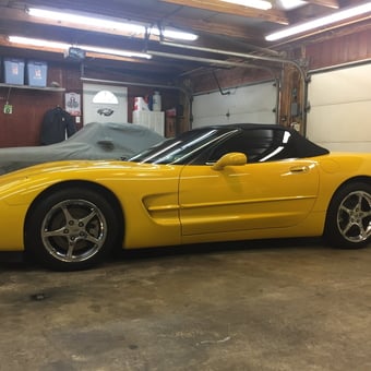 Organized Garage with Yellow Corvette and Storage Bins - Eddie from Jeffersonville, PA