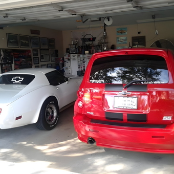 Chevy Cars in Decorated Garage with Wall Art - joe from Palm Springs, FL