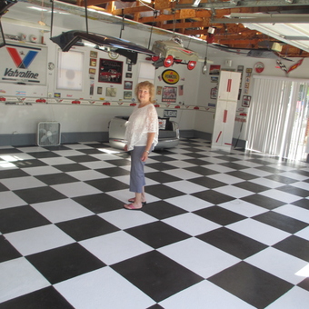 Classic Garage with Checkered Floor and Wall Signs - Mike from Hornell