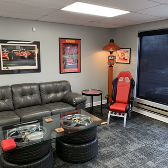 Garage Lounge With Tire Table And Racing Decor - Jack