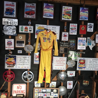 Racing Memorabilia Wall with Trophies and Signs - Don from Houston, TX