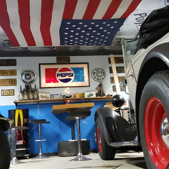 Classic Car Garage with Bar Stools and Decor - Jack from Elmira, NY