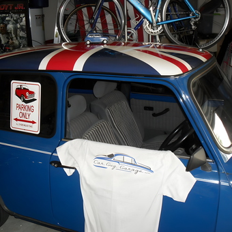 Classic Mini Cooper Decor With Car Guy Garage Shirt - Gary from Lithia, FL