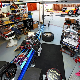 Drag Racing Car Garage With Tools and Engines - B