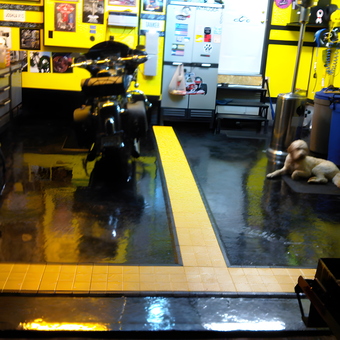 Motorcycle Garage with Workbench and Yellow Cabinets - Victor from Bolton, Ontario, Canada